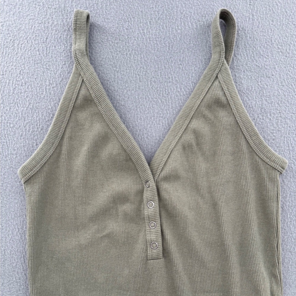 Abercrombie Henley Ribbed Thong Bodysuit S Olive Green Sleeveless V-Neck Boho - Picture 4 of 12
